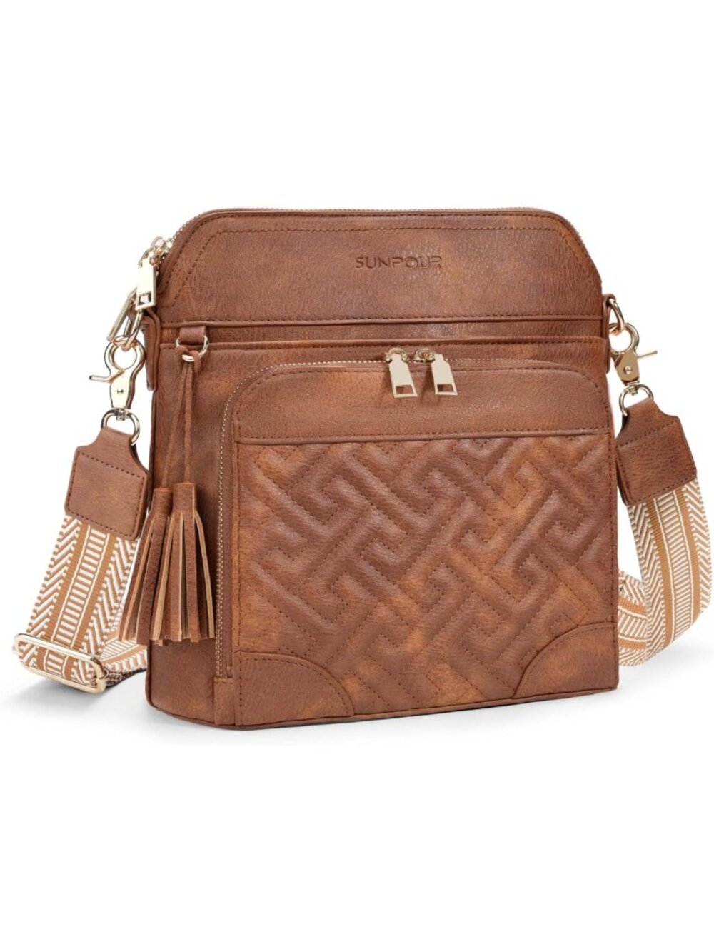 Stylish Large Vegan Leather Crossbody Bag with Built-in Wallet for Women
